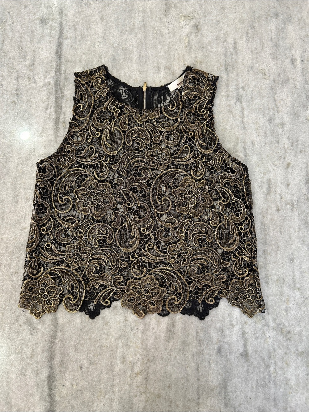 Sans Souci Black Lace Camisole with Gold Embroidery Size S